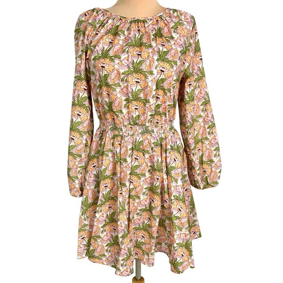 J. Crew Floral 3/4 Sleeve Mini Dress Smocked-waist Liberty® Butterfield Poppy - Picture 2 of 13